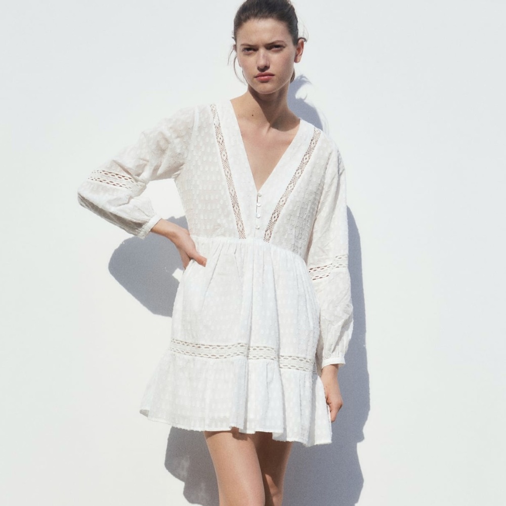 Zara limited edition bohemian embroidered cotton mini dress
